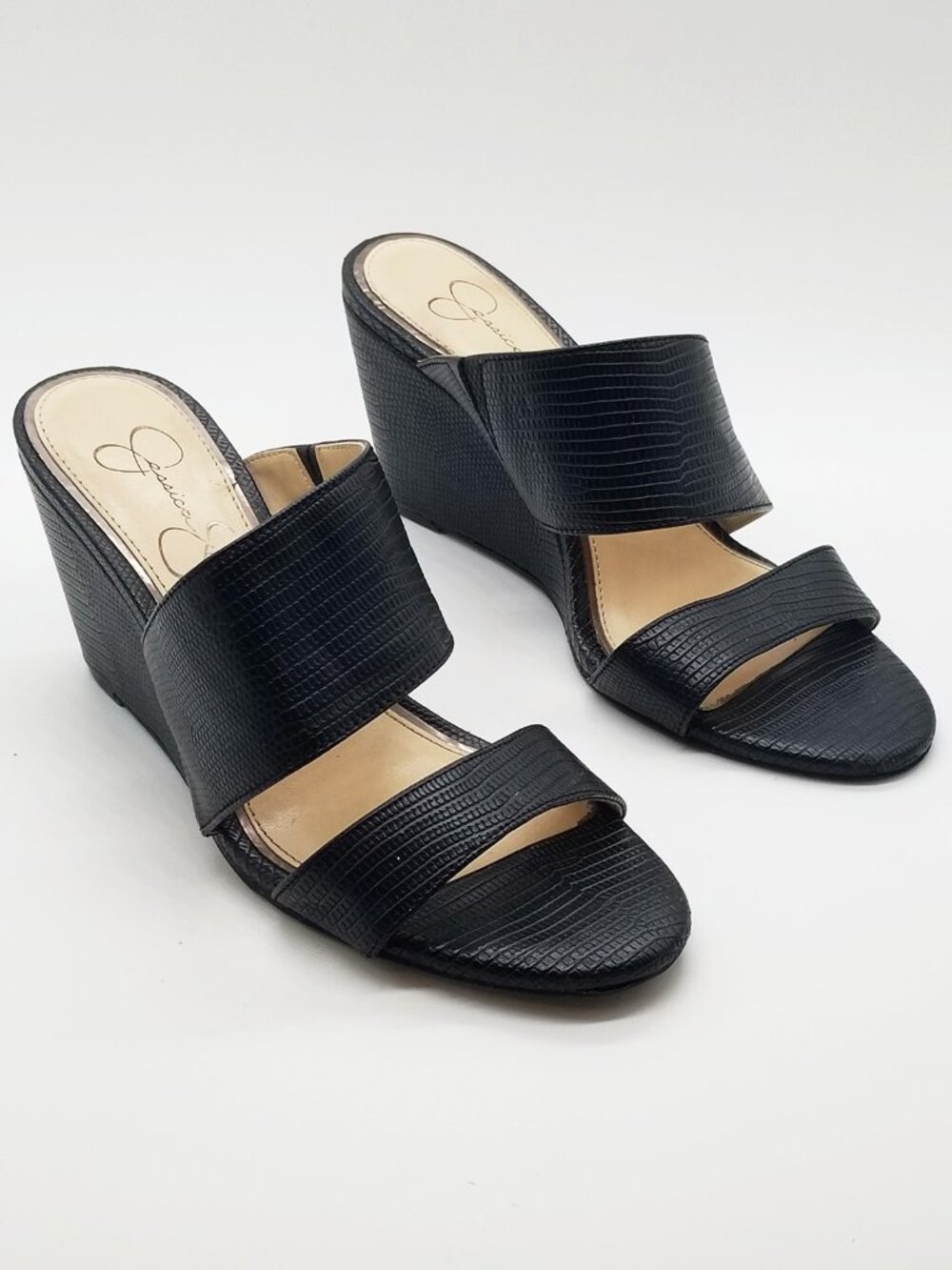 Jessica Simpson Cayren Black Double Strap Wedge Slide Sandal Women's 7M Slip On - Picture 4 of 15
